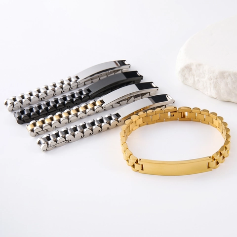 Unisex 304 Edelstahl Armband Mit Gebogener ID Platte Blanko Stab Uhrenarmband Kette Vakuum Beschichtung Modeschmuck