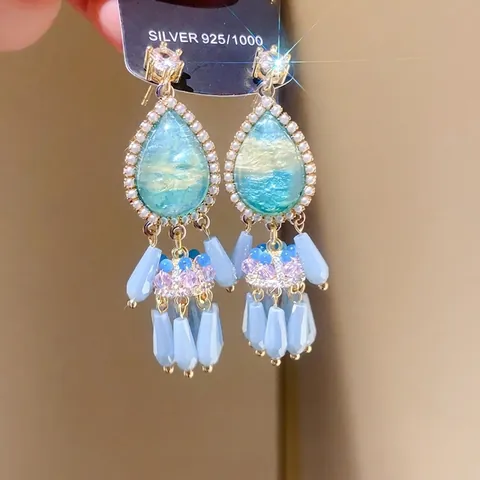 Pendientes De Borla Con Gota De Agua Retro Con Poste De Plata De Ley 925 Aleación Circón Perla Artificial De Imitación Estilo Bohemio Joyas Mujeres
