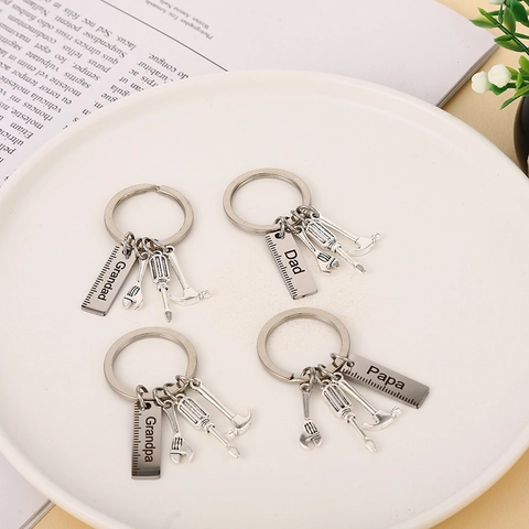 Stainless Steel Tool Keychain Mini Hammer Screwdriver Wrench Ruler Father's Day Gift For Dad Grandpa Papa