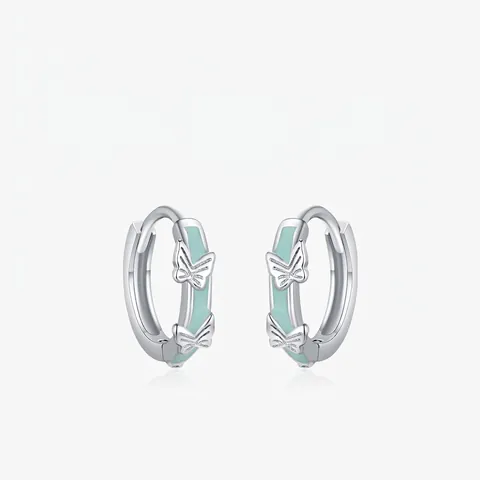 Orecchini A Cerchio Con Farfalla In Argento Sterling 925 E Smalto Verde Menta Gioielli Dolci Per Donne