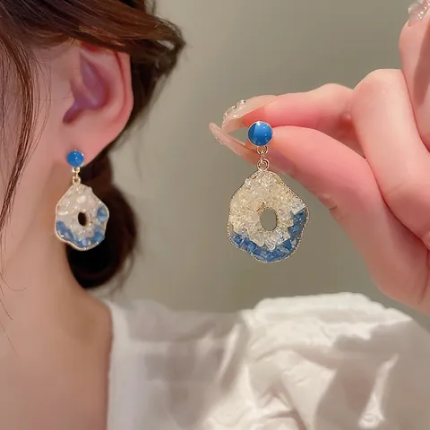 Crystal Stud Earrings With 925 Sterling Silver Earring Post Korean Style Gradient Flower Geometric Heart Jewelry For Women