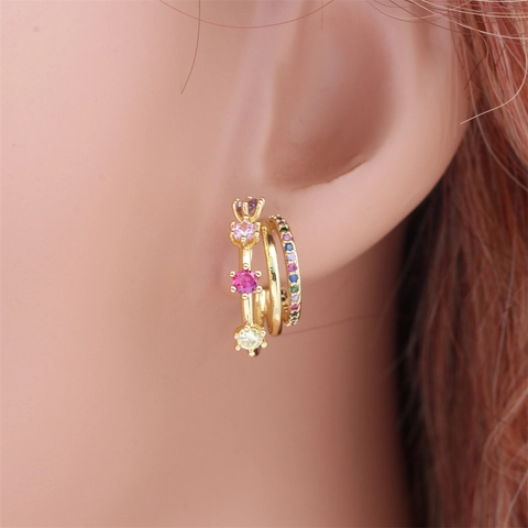 Multi Layer C Förmige Creolen 18K Vergoldetes Kupfer Bunte Zirkonia Trendiger Boho Schmuck Für Damen