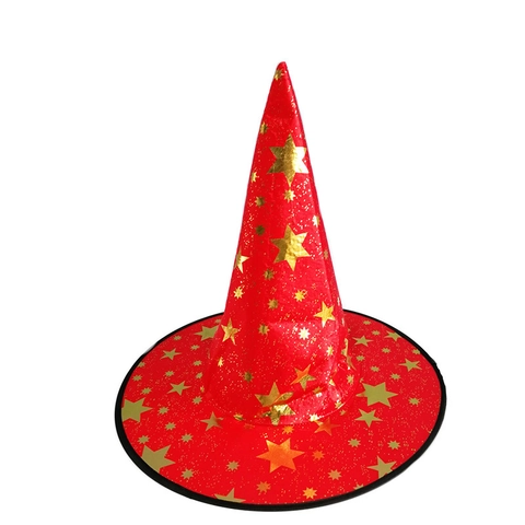 Chapeau De Sorcière Magicien Motif Étoiles Dorées Polyester Halloween Mascarade Cosplay Pour Enfants Adultes