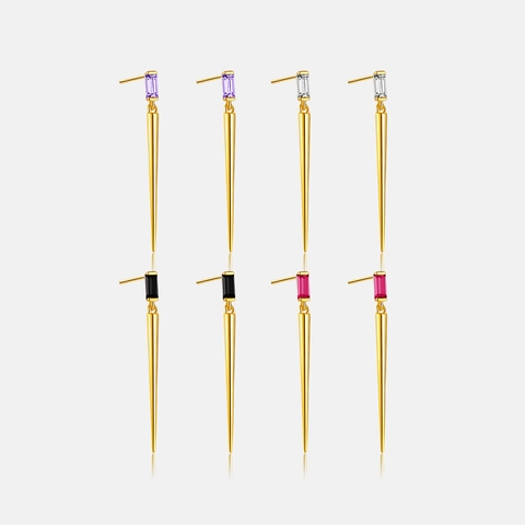 Orecchini Pendenti Lunghi In Argento Sterling 925 Placcato Oro 18K Pendente A Cono Geometrico Gioielli Matrimonio Donna