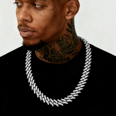 Iced Out Cuban Link Kette Halskette Legierung Full Rhinestone Flammen Dornen Hip Hop Rap Schmuck Herren Damen