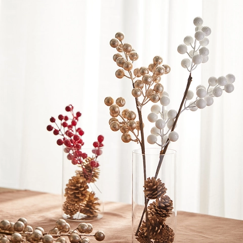 Kunstmatige Bessenstelen Glitter Schuim Kerst Picks Takken Dennenappel Winter Vakantie Huis Florale Vaas Decoratie