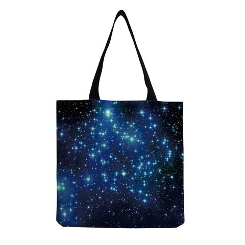 Women Linen Tote Bag Large Capacity Eco Friendly Digital Printed Shopping Shoulder Bag Starry Sky Music Note Handbag