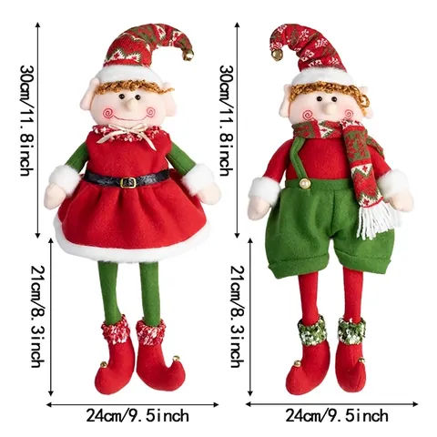 Christmas Elf Plush Doll Long Leg Sitting Elf Figurine With Bells Knit Hat Polyester For Home Holiday Decor