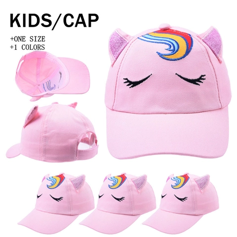 Kids Unicorn Baseball Cap Cotton Adjustable Sun Hat With Glitter Ears Rainbow Embroidery For Toddler Girls Boys