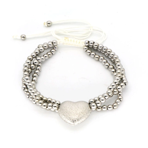 Bracciale a Perline in Rame Placcato Oro 18K alla Moda per Donna Corda Intrecciata Regolabile Ciondolo a Cuore Gioielli a Strati