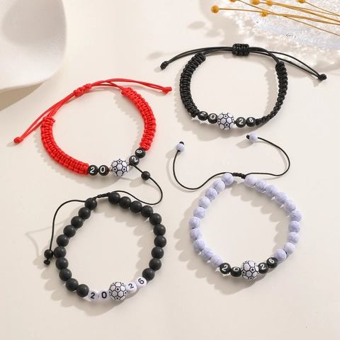 Soccer Theme Handmade Woven Bracelet Set Adjustable Resin Beaded Rope Chain 2026 Sport Fan Souvenir Jewelry For Men Women