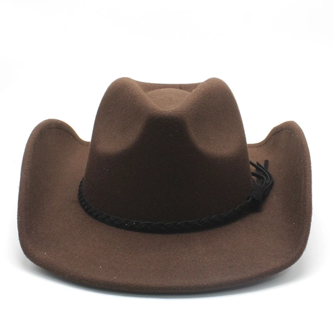 Western Cowboy Hat Wide Brim Polyester Wool Felt Vintage Jazz Fedora With Braided Band For Men Women Outdoor