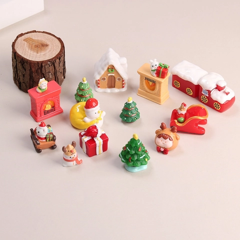 Mini Figurine Di Natale In Resina Per Micro Paesaggio Accessori Fai Da Te Decorazione Natalizia Treno Pupazzo Di Neve