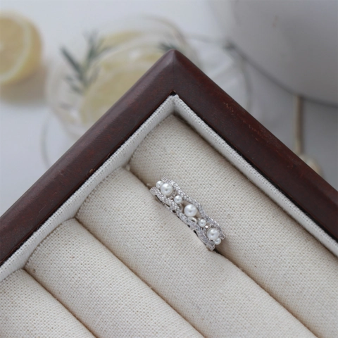 Golvende Open Ring Met Kunstparel En Zirkonia Elegante Mode Verstelbare Vinger Juwelen Voor Vrouwen