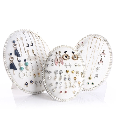 Oval Schmuck Display Board Künstliche Perle Kanten Samt Ohrring Organizer Ständer Wandhalterung Halskette Lagerung Showcase