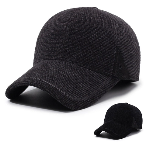 Cappello Da Baseball Invernale Da Uomo Con Paraorecchie Velluto A Coste Misto Lana Foderato In Pile Caldo Antivento Sportivo