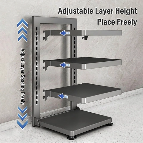 Adjustable Pot Rack Organizer Carbon Steel Multi Tier Kitchen Storage Under Sink Cabinet Countertop Shelf Rustproof