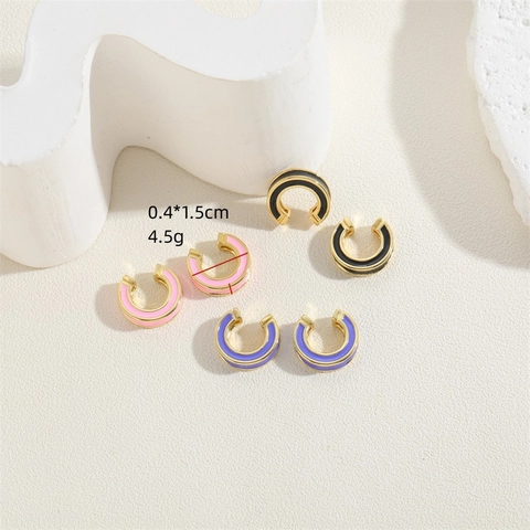 C-Shaped Ear Cuffs Copper Colorful Enamel Clip On Earrings No Piercing Geometric Gold Plated Minimalist For Women