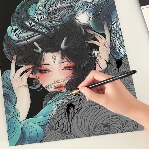 Scratch Art Papier Kit DIY Chinesischer Stil Guochao Malblätter Mit Vergoldetem Kratzstift Stressabbau Erwachsene Kinder