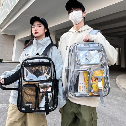Transparenter Rucksack PVC Wasserdicht Mehrere Taschen Klarer Schulranzen Für Schule Reise Lässig Große Kapazität