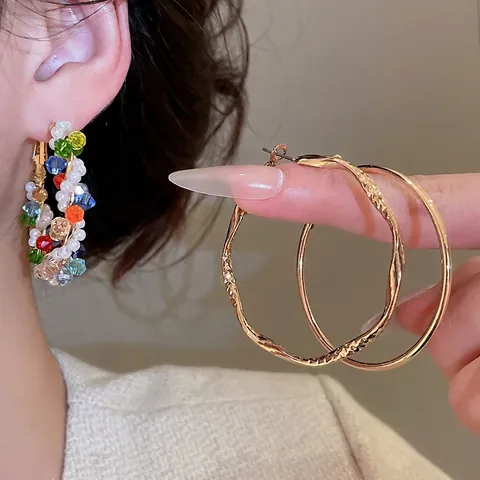 Orecchini A Cerchio Rotondi Vintage Con Cristallo Colorato Imitazione Perla Artificial E Perno In Argento Gioielli Geometrici
