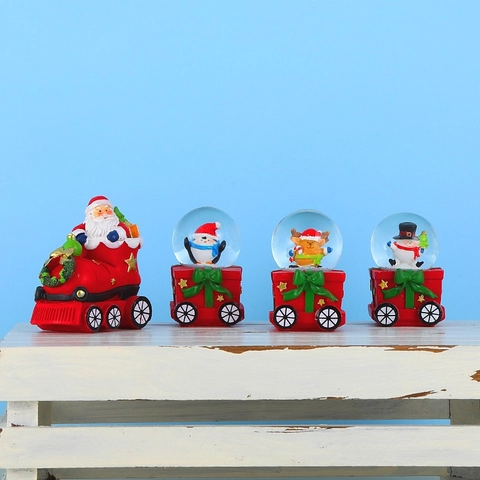 Weihnachtszug Schneekugel Harz Glas Ornamente Weihnachtsmann Rentier Schneemann Figuren Desktop Festliche Feiertagsdekoration