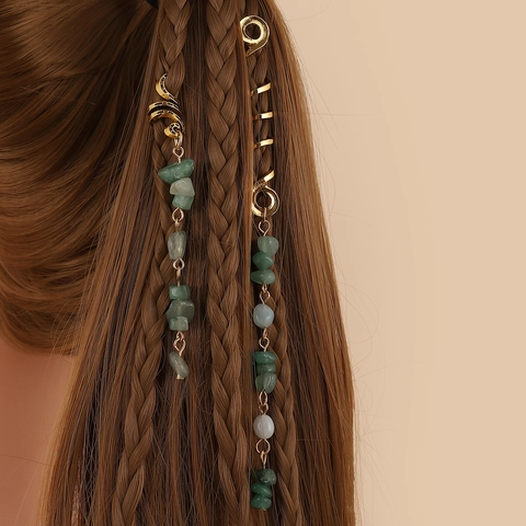 Pinzas Para El Pelo En Espiral Aleación Colgantes De Piedra Natural Anillos Dreadlock Accesorios Trenzado Mujer