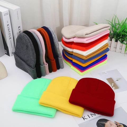 Winter Beanie Mütze Für Damen Herren Einfarbig Warm Gestrickt Acryl Umschlag Skull Cap Slouchy Outdoor Weich