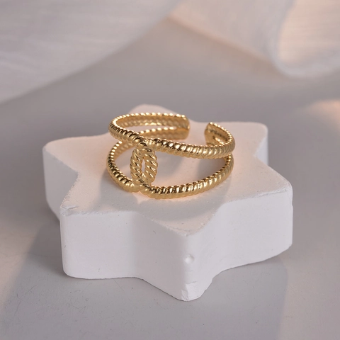 Roestvrijstalen Holle Geometrische Gedraaide Touw Open Ring Verstelbaar Retro Minimalistisch Sieraden Voor Vrouwen
