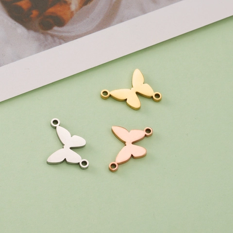 Connettore Gioielli Farfalla Pendente Acciaio Inossidabile 304 Due Fori Per DIY Bracciale Collana Lucidato