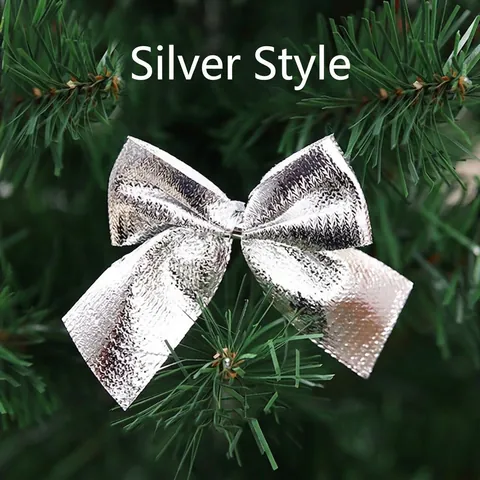 Christmas Tree Hanging Bow Decorations Red Gold Silver Velvet Fabric Metallic Glitter Bow Knots For Festive Party Party Decor