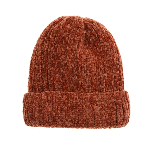 Women Winter Chenille Knit Beanie Hat Soft Warm Solid Color Acrylic Slouchy Cuffed Skull Cap For Cold Weather Daily Wear