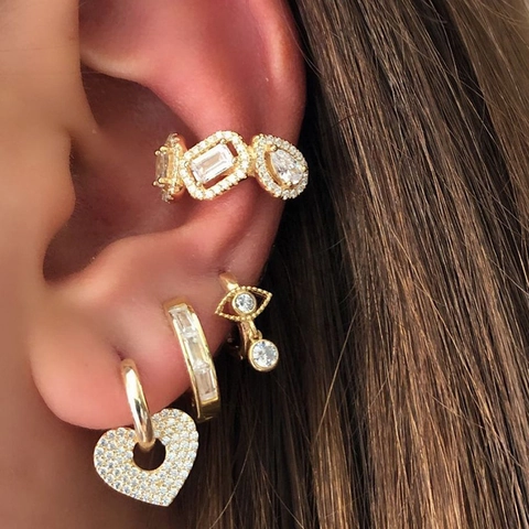 Orecchini A Cerchio Huggie Goccia A Cuore Rame Placcato Oro Pavé Zirconia Gioielli Per Donna Ragazze