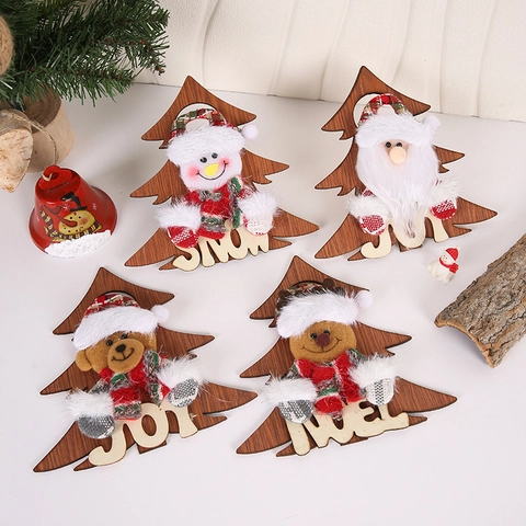 Addobbi Natalizi Appesi Albero Legno Peluche Babbo Natale Pupazzo Di Neve Renna Orso Decorazioni Festive Porta Parete