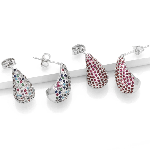 Druppel Oorknopjes Koper Zirkoon Pavé Waterdruppel Peer Vorm Elegant Mode Sieraden Voor Vrouwen