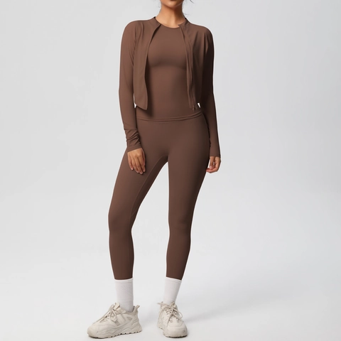Women Yoga Fitness Sports Zipper Jacket Top And Leggings Nylon Spandex Breathable Slim Fit Gym Workout Solid Color