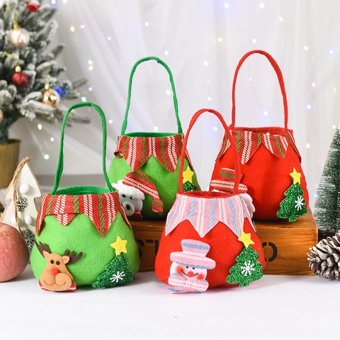 Christmas Gift Bag Non-Woven Fabric Santa Claus Snowman Deer Bear Candy Apple Pouch Party Kids Holiday Supplies