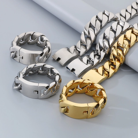Cuban Link Kette Und Armband Herren Edelstahl Hip Hop Schwer Glänzend Schmuck