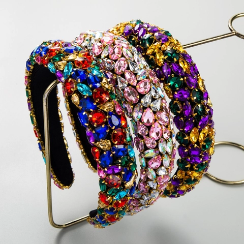 Cerchietto Imbottito Con Strass Barocco Spugna Velluto Cristallo Colorato Cerchio Per Capelli Stile Corte Vintage Donna