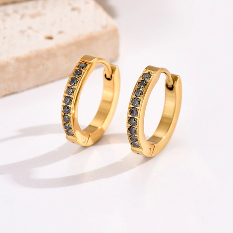 Huggie Hoop Earrings Stainless Steel 14K Gold Plated Rainbow Cubic Zirconia Light Luxury Geometric Jewelry For Women