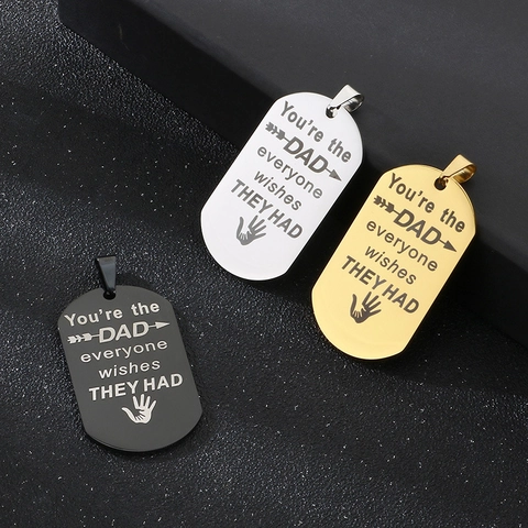 Father Day Gift Dad Dog Tag Necklace Stainless Steel Military Style Jewelry Laser Lettering Inscribed Message Punk