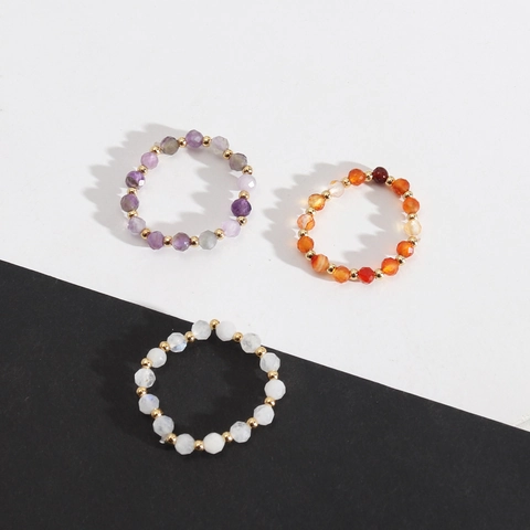 Naturstein Perlenring Facettierter Amethyst Achat Kristall Elastisch Zierlich Minimalistisch Böhmischer Schmuck Für Frauen