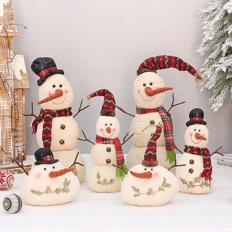 Poupée De Bonhomme De Neige De Noël Ornement En Peluche Broderie De Lin Décoration De Table Décor De Fête Écharpe À Carreaux