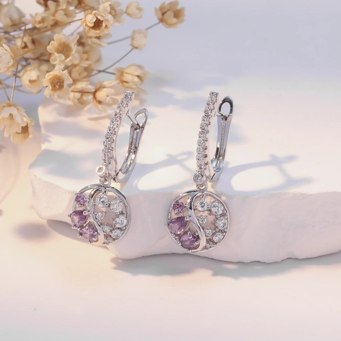 Drop Earrings Copper Zircon Round Sunflower Hollow Pendant With Silver Earring Post Elegant Jewelry For Women