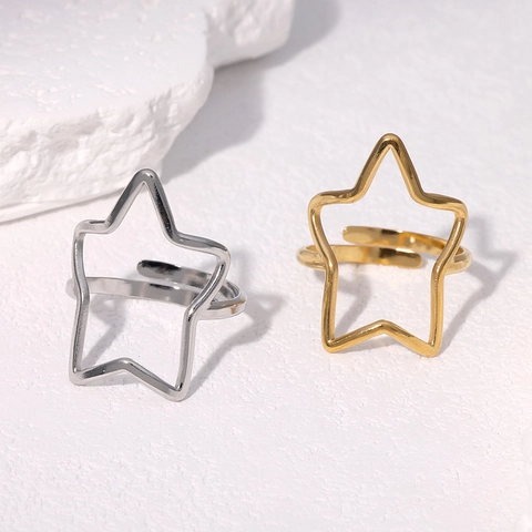 Anillo Abierto Ajustable De Estrella Hueca De Acero Inoxidable Para Mujer Joyería De Moda Minimalista