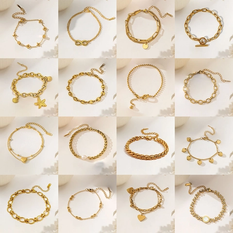 Edelstahl Armband Für Damen Herz Seestern Muschel Künstliche Perle Anhänger Mode Vergoldet Nicht Verblassender Trendiger Schmuck