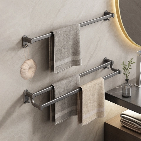 Badezimmer Handtuchhalter Weltraum Aluminiumlegierung Gunmetal Grau Wandmontage Ohne Bohren Rack Mit Haken Modern Minimalistisch