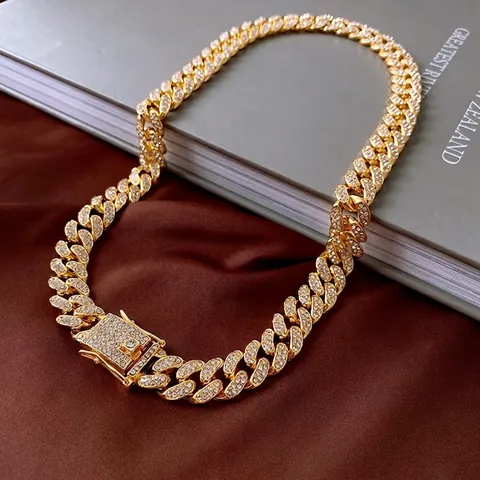 Cuban Link Kette Halskette Legierung Strahlender Strass Hip-Hop Luxus Modeschmuck Für Damen Herren Kastenverschluss