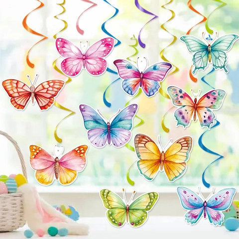 Butterfly Hanging Swirl Decorations Watercolor Paper Spring Theme Birthday Party Wedding Baby Shower Ceiling Ornament Decor