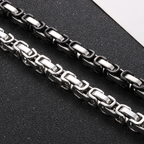 Herren Byzanz Kette Armband Edelstahl Zweifarbig Schwarz Silber Quadratisches Glied Schmuck Streetwear Industrieller Stil